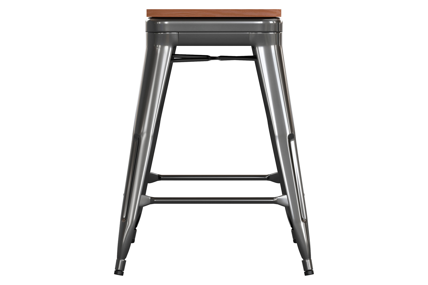 BLNK Kai Commercial Metal Backless Indoor-Outdoor Counter Height Stool with Poly Resin Wood Seat - Black/Teak