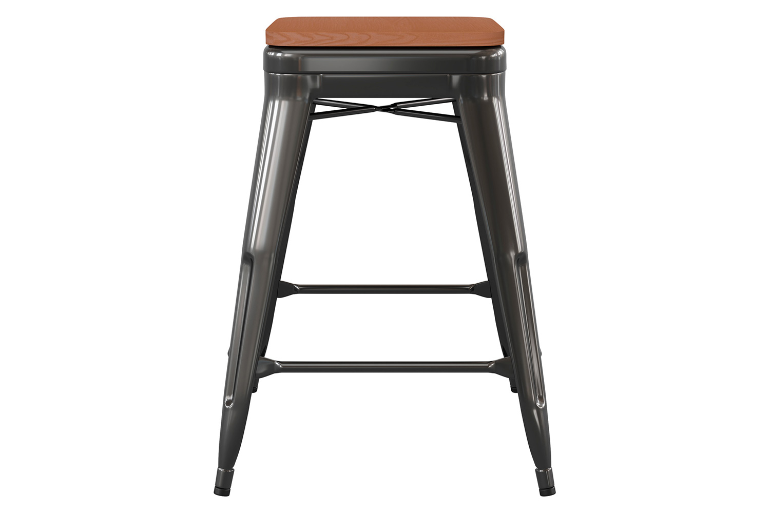 BLNK Kai Commercial Metal Backless Indoor-Outdoor Counter Height Stool with Poly Resin Wood Seat - Black/Teak