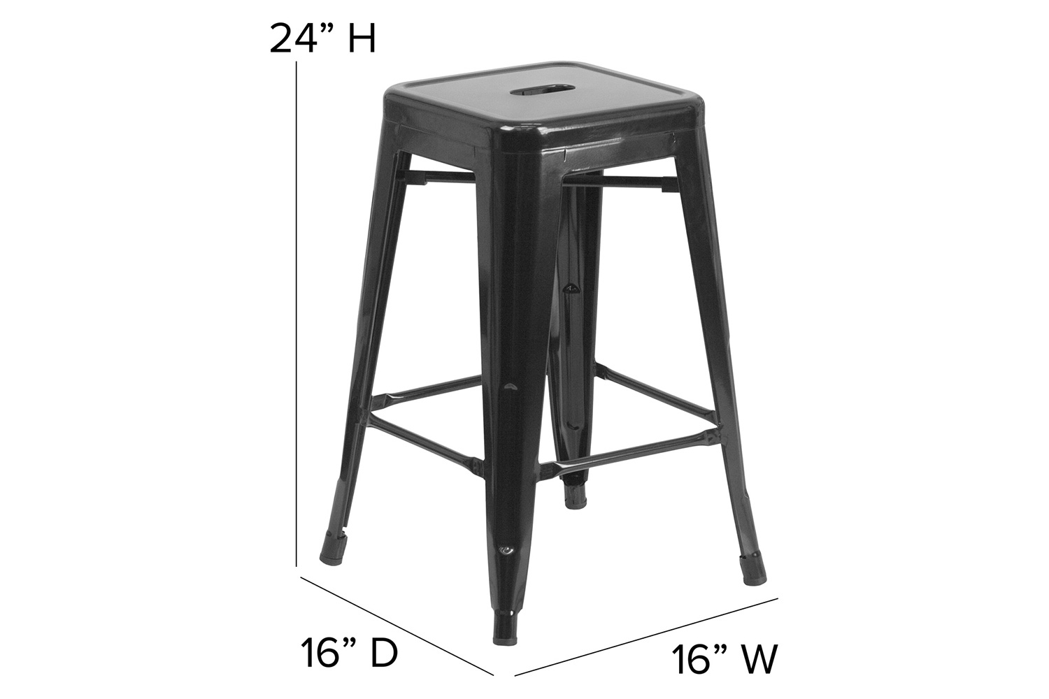 BLNK Kai Commercial Metal Backless Indoor-Outdoor Counter Height Stool with Poly Resin Wood Seat - Black/Teak