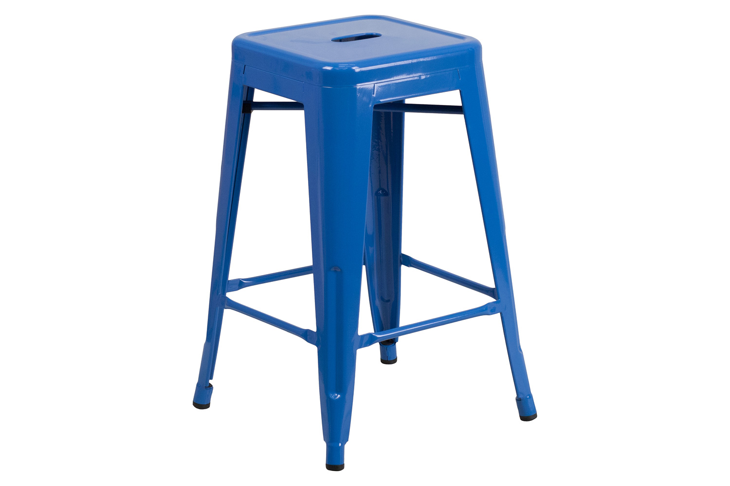 BLNK Kai Commercial Metal Backless Indoor-Outdoor Counter Height Stool with Square Seat - Blue