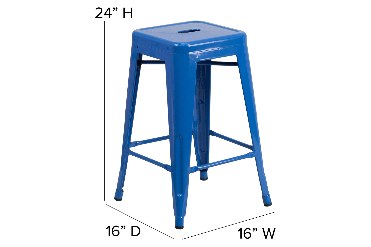 BLNK Kai Commercial Metal Backless Indoor-Outdoor Counter Height Stool with Square Seat - Blue