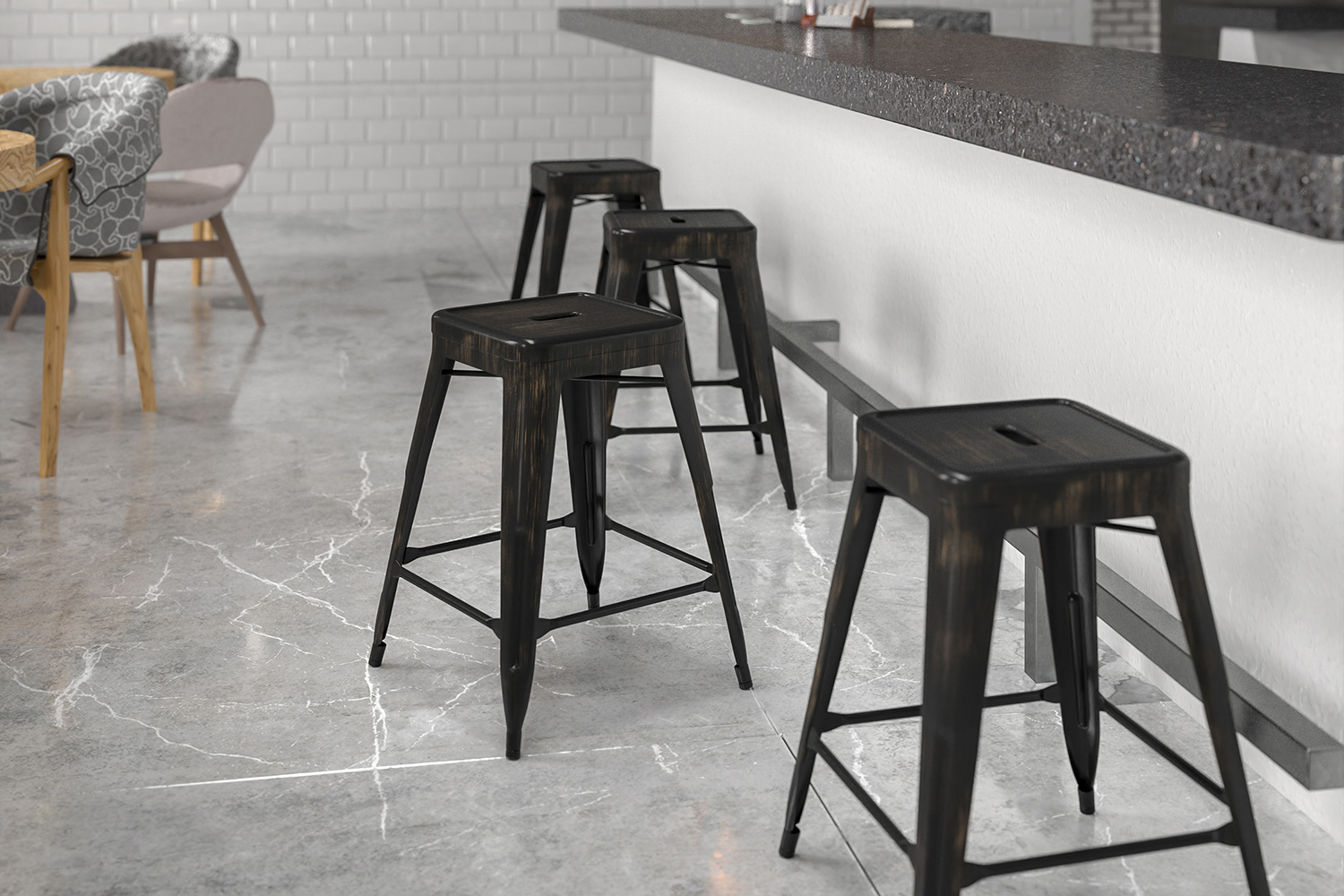 BLNK Kai Commercial Metal Backless Indoor-Outdoor Counter Height Stool with Square Seat