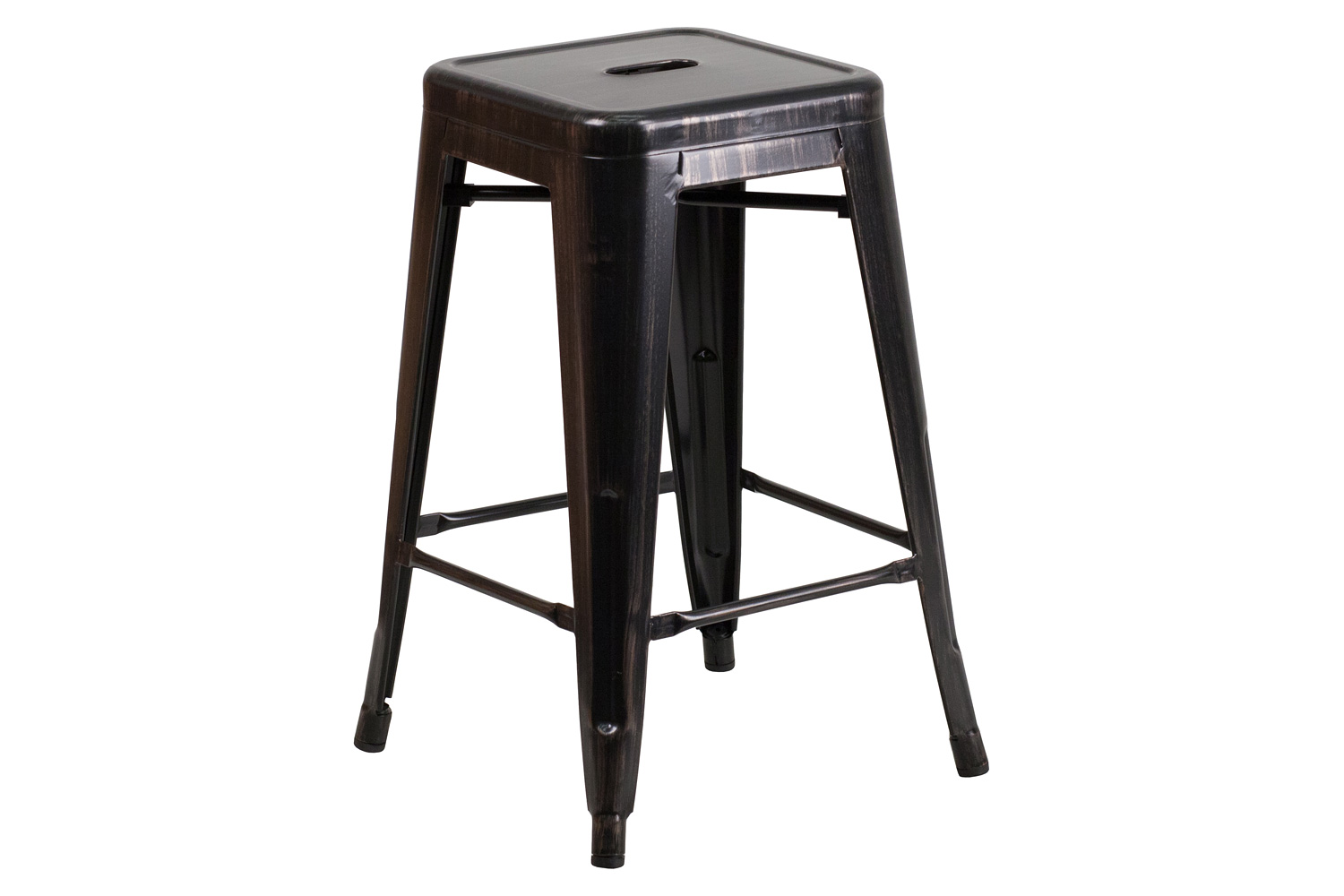 BLNK Kai Commercial Metal Backless Indoor-Outdoor Counter Height Stool with Square Seat - Black/Antique Gold