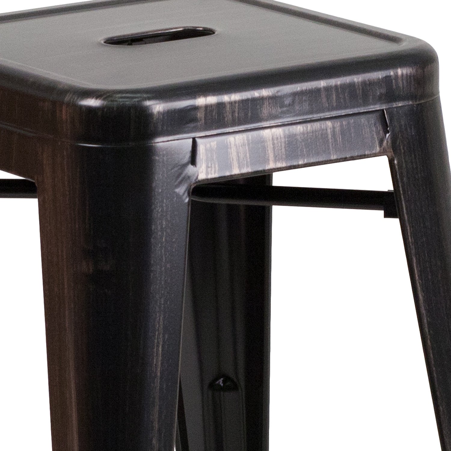 BLNK Kai Commercial Metal Backless Indoor-Outdoor Counter Height Stool with Square Seat - Black/Antique Gold