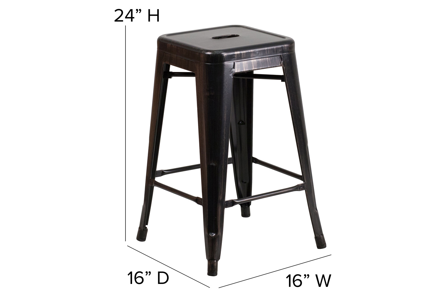 BLNK Kai Commercial Metal Backless Indoor-Outdoor Counter Height Stool with Square Seat - Black/Antique Gold