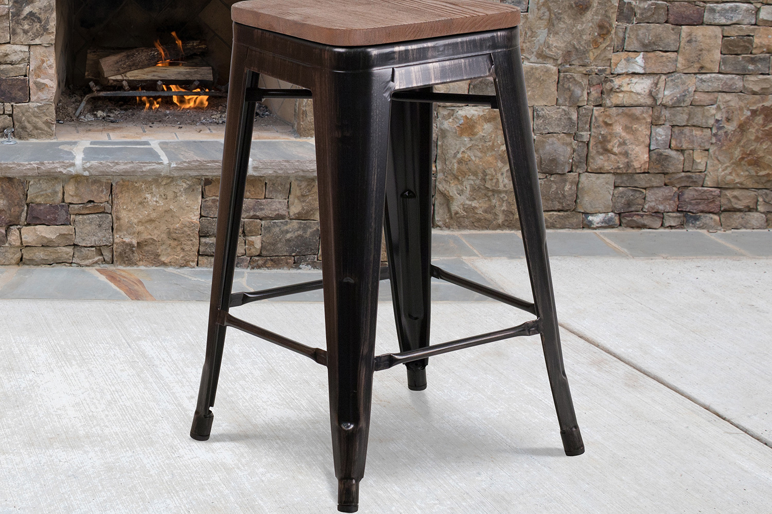 BLNK Lily Metal Backless Counter Height Stool with Square Wood Seat