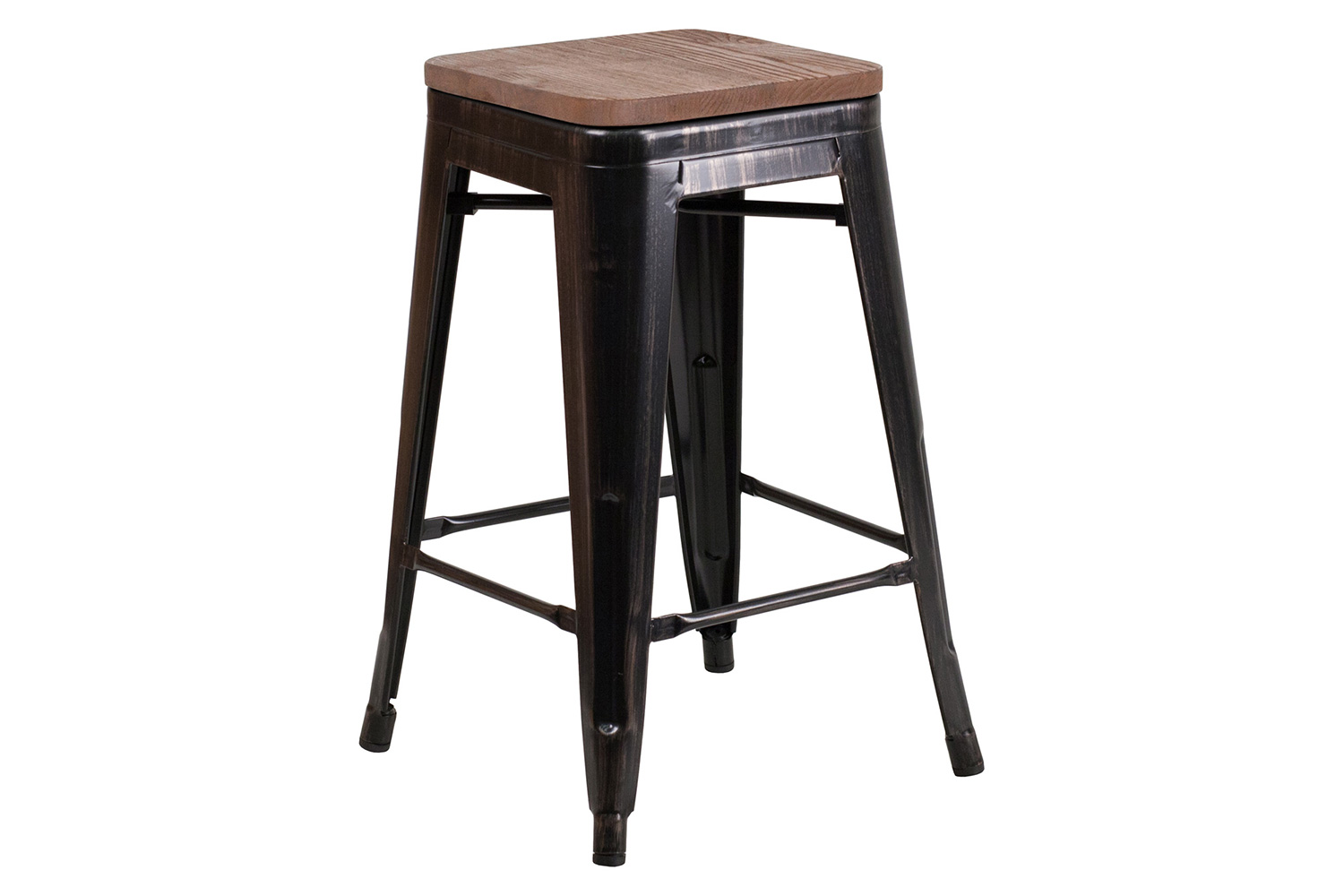 BLNK Lily Metal Backless Counter Height Stool with Square Wood Seat - Black/Antique Gold