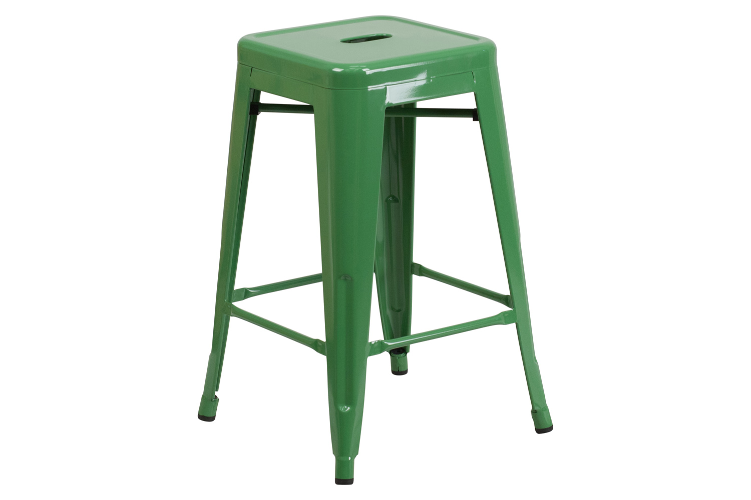 BLNK Kai Commercial Metal Backless Indoor-Outdoor Counter Height Stool with Square Seat - Green