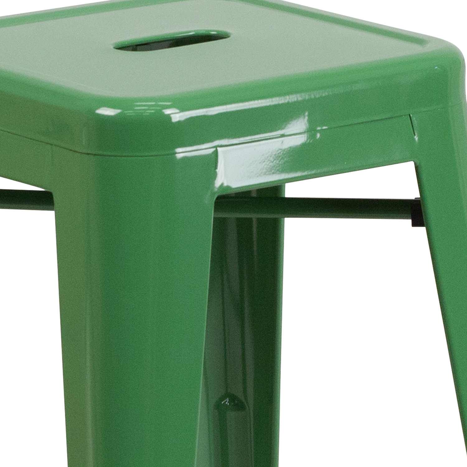 BLNK Kai Commercial Metal Backless Indoor-Outdoor Counter Height Stool with Square Seat - Green