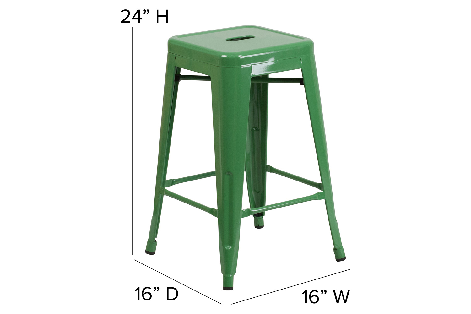 BLNK Kai Commercial Metal Backless Indoor-Outdoor Counter Height Stool with Square Seat - Green