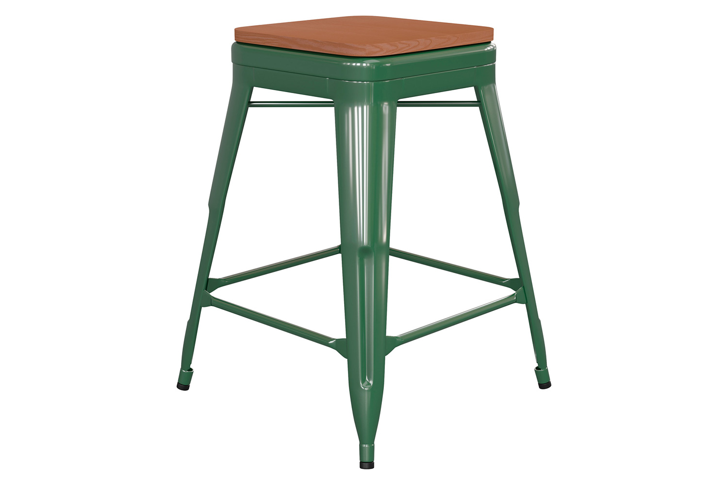 BLNK Kai Commercial Metal Backless Indoor-Outdoor Counter Height Stool with Poly Resin Wood Seat - Green/Teak