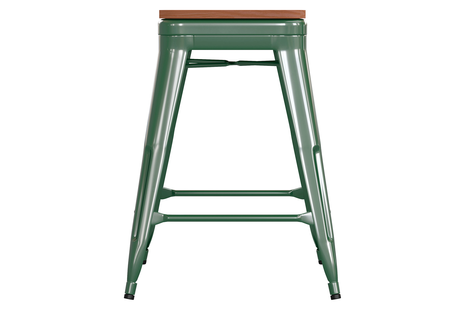 BLNK Kai Commercial Metal Backless Indoor-Outdoor Counter Height Stool with Poly Resin Wood Seat - Green/Teak