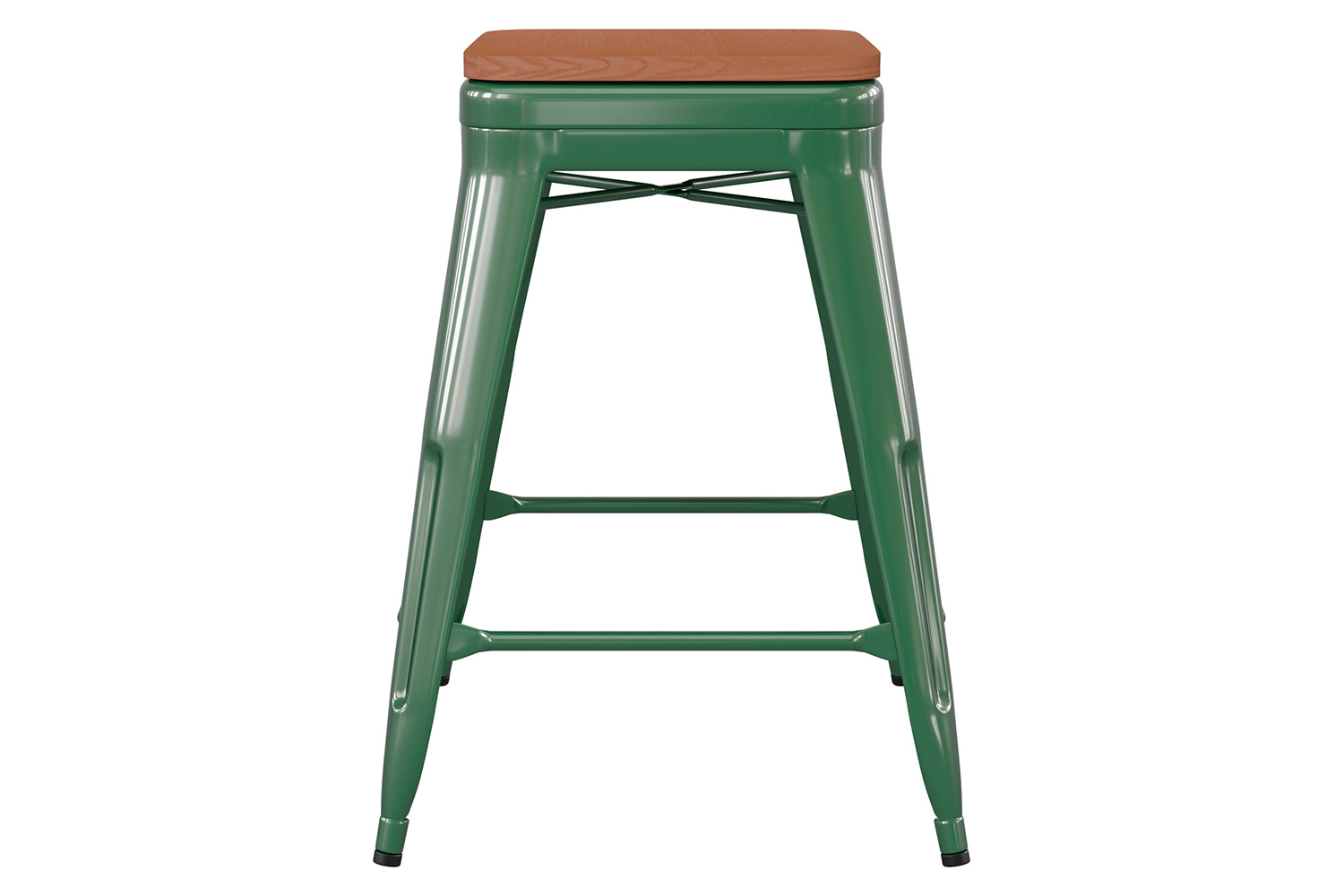 BLNK Kai Commercial Metal Backless Indoor-Outdoor Counter Height Stool with Poly Resin Wood Seat - Green/Teak