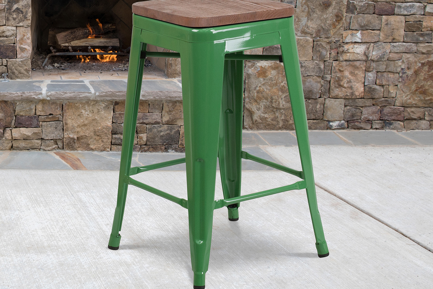 BLNK Lily Metal Backless Counter Height Stool with Square Wood Seat