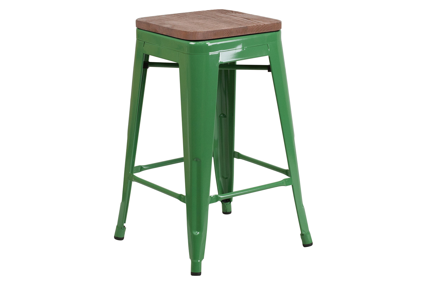 BLNK Lily Metal Backless Counter Height Stool with Square Wood Seat - Green