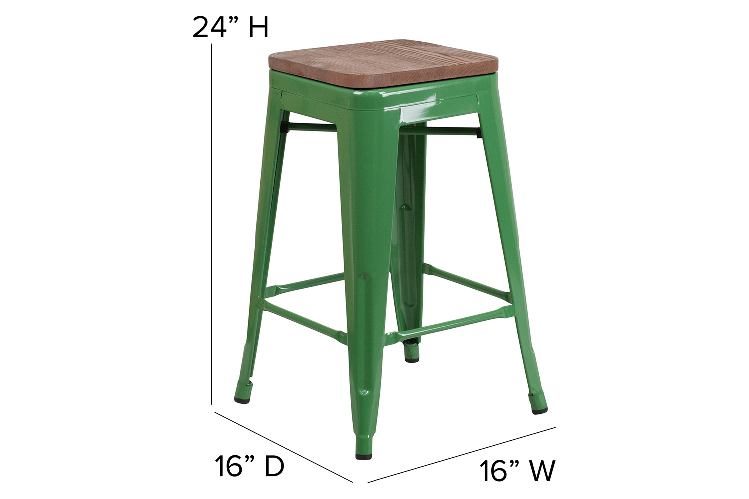 BLNK Lily Metal Backless Counter Height Stool with Square Wood Seat - Green