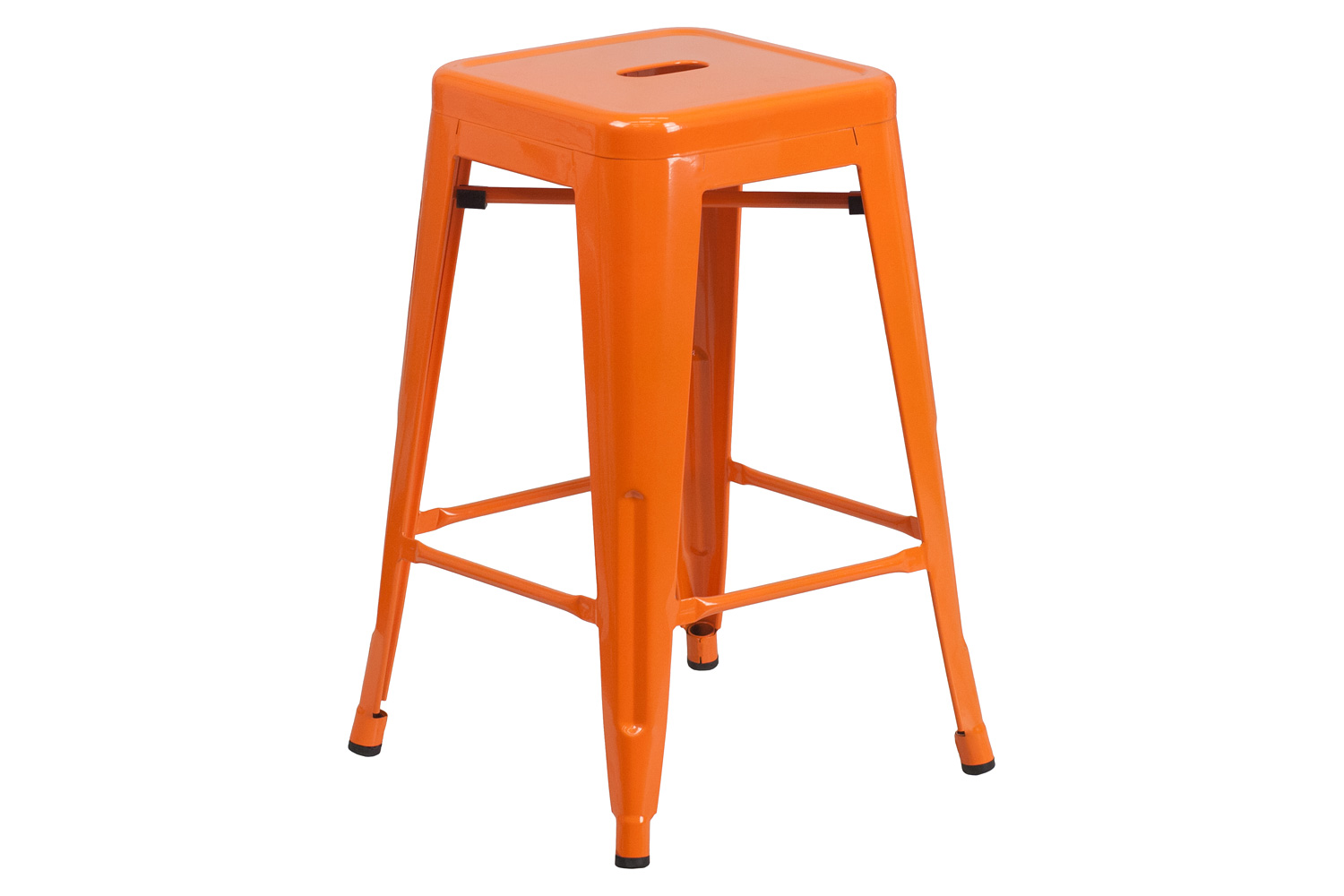 BLNK Kai Commercial Metal Backless Indoor-Outdoor Counter Height Stool with Square Seat - Orange