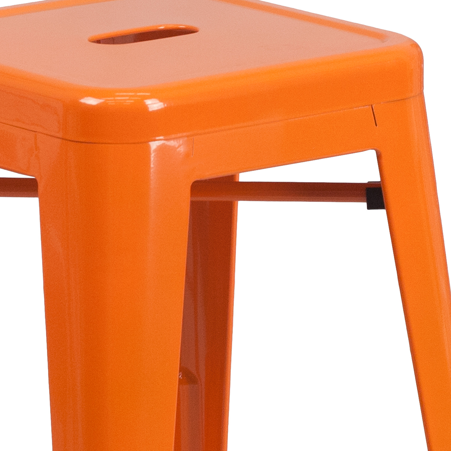 BLNK Kai Commercial Metal Backless Indoor-Outdoor Counter Height Stool with Square Seat - Orange