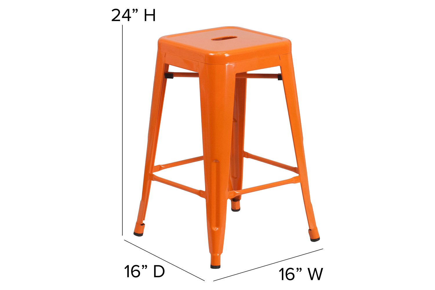 BLNK Kai Commercial Metal Backless Indoor-Outdoor Counter Height Stool with Square Seat - Orange