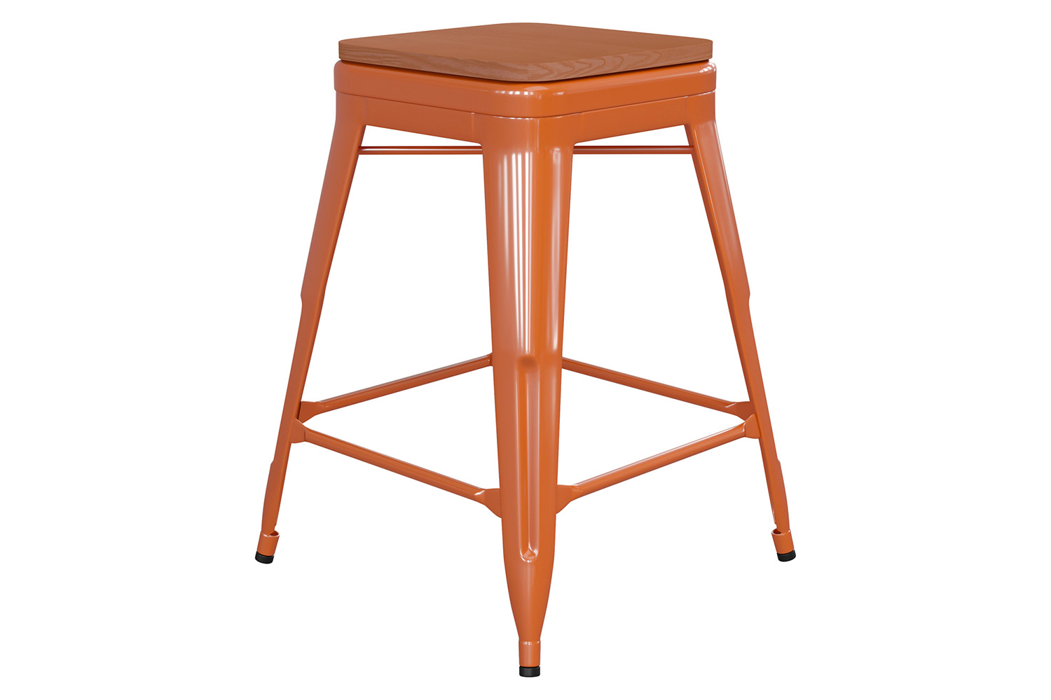 BLNK Kai Commercial Metal Backless Indoor-Outdoor Counter Height Stool with Poly Resin Wood Seat - Orange/Teak