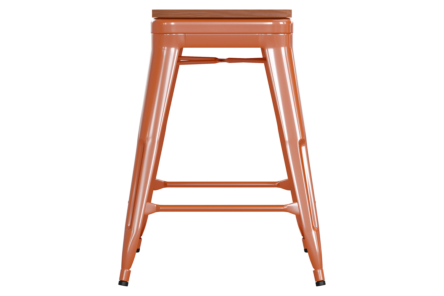 BLNK Kai Commercial Metal Backless Indoor-Outdoor Counter Height Stool with Poly Resin Wood Seat - Orange/Teak