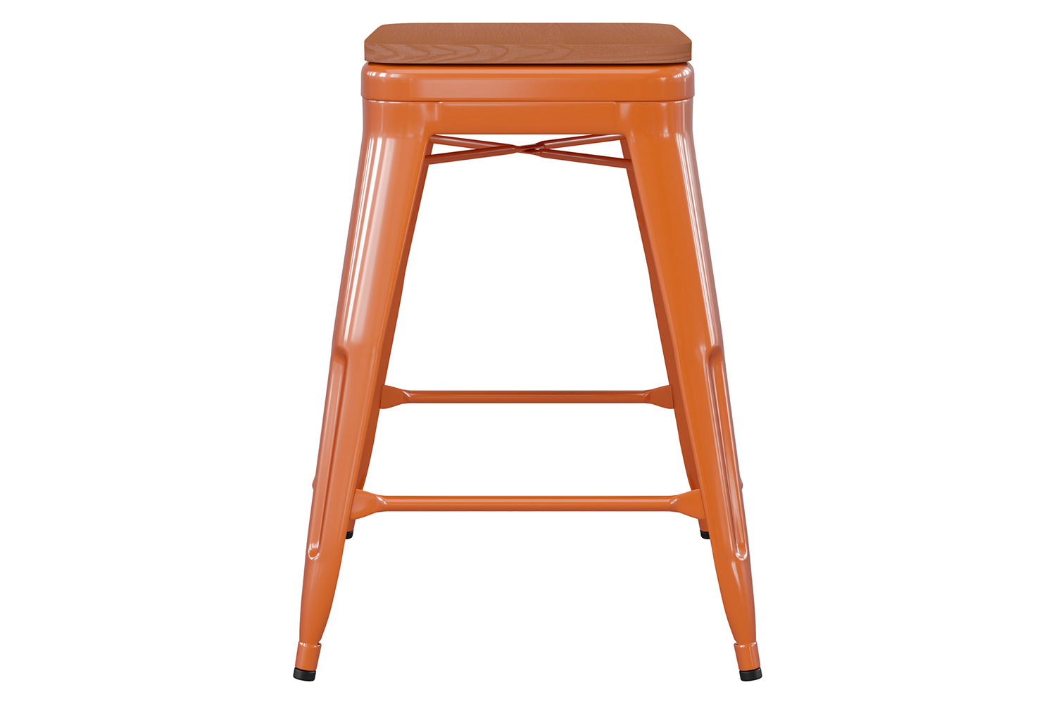 BLNK Kai Commercial Metal Backless Indoor-Outdoor Counter Height Stool with Poly Resin Wood Seat - Orange/Teak