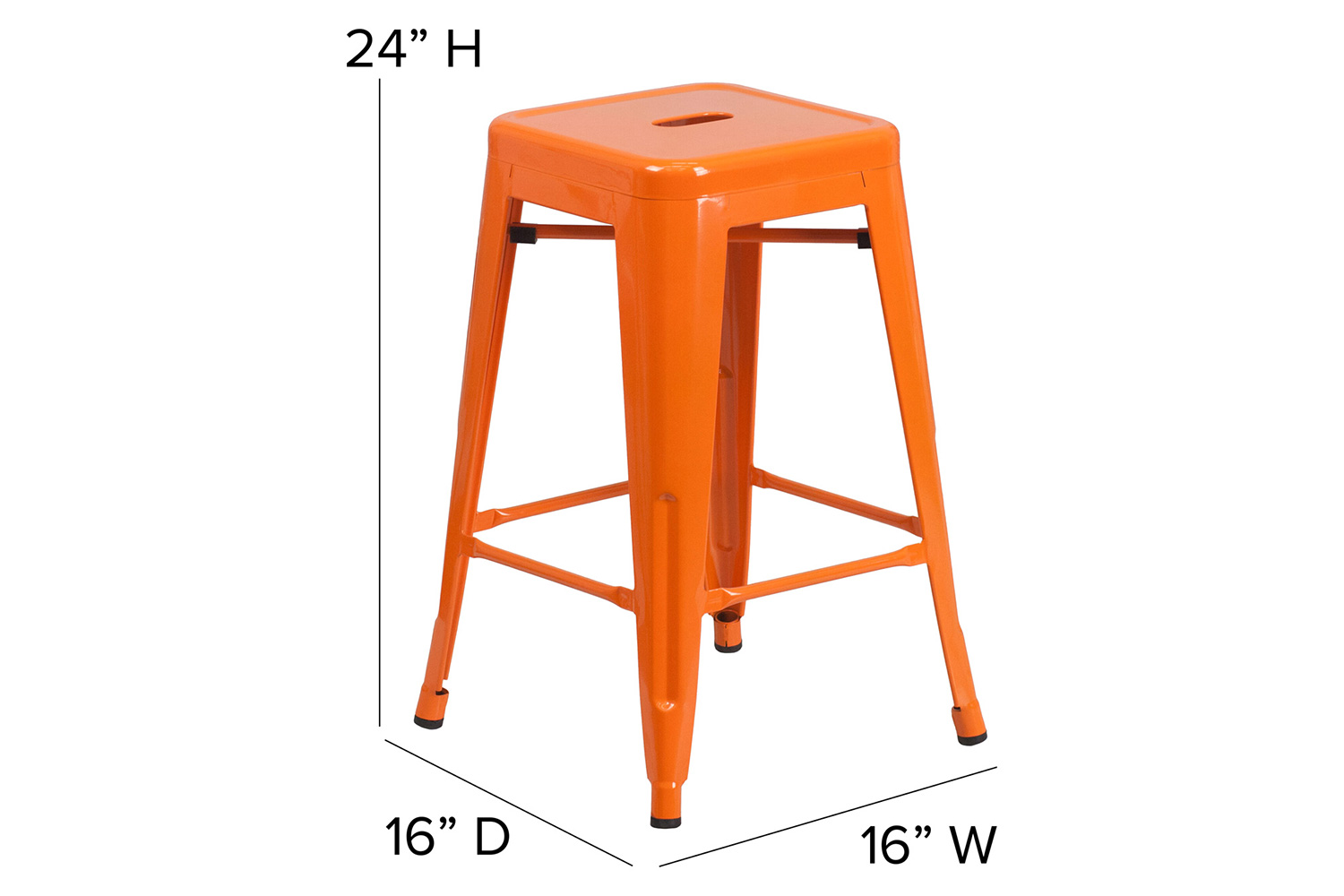 BLNK Kai Commercial Metal Backless Indoor-Outdoor Counter Height Stool with Poly Resin Wood Seat - Orange/Teak