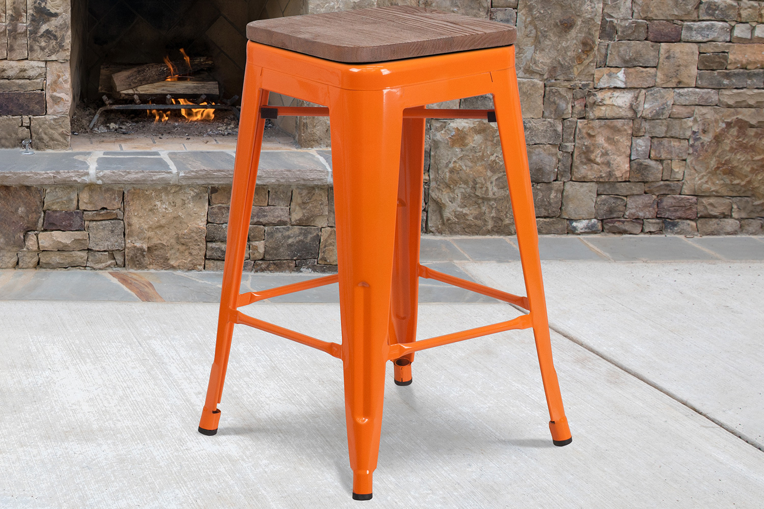 BLNK Lily Metal Backless Counter Height Stool with Square Wood Seat