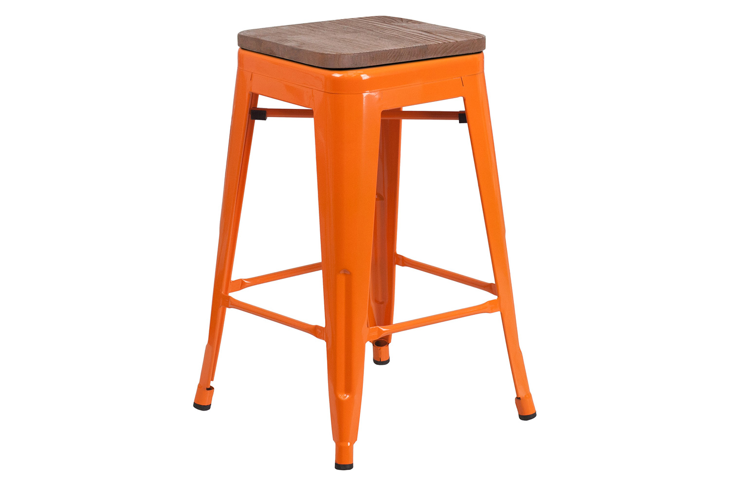 BLNK Lily Metal Backless Counter Height Stool with Square Wood Seat - Orange