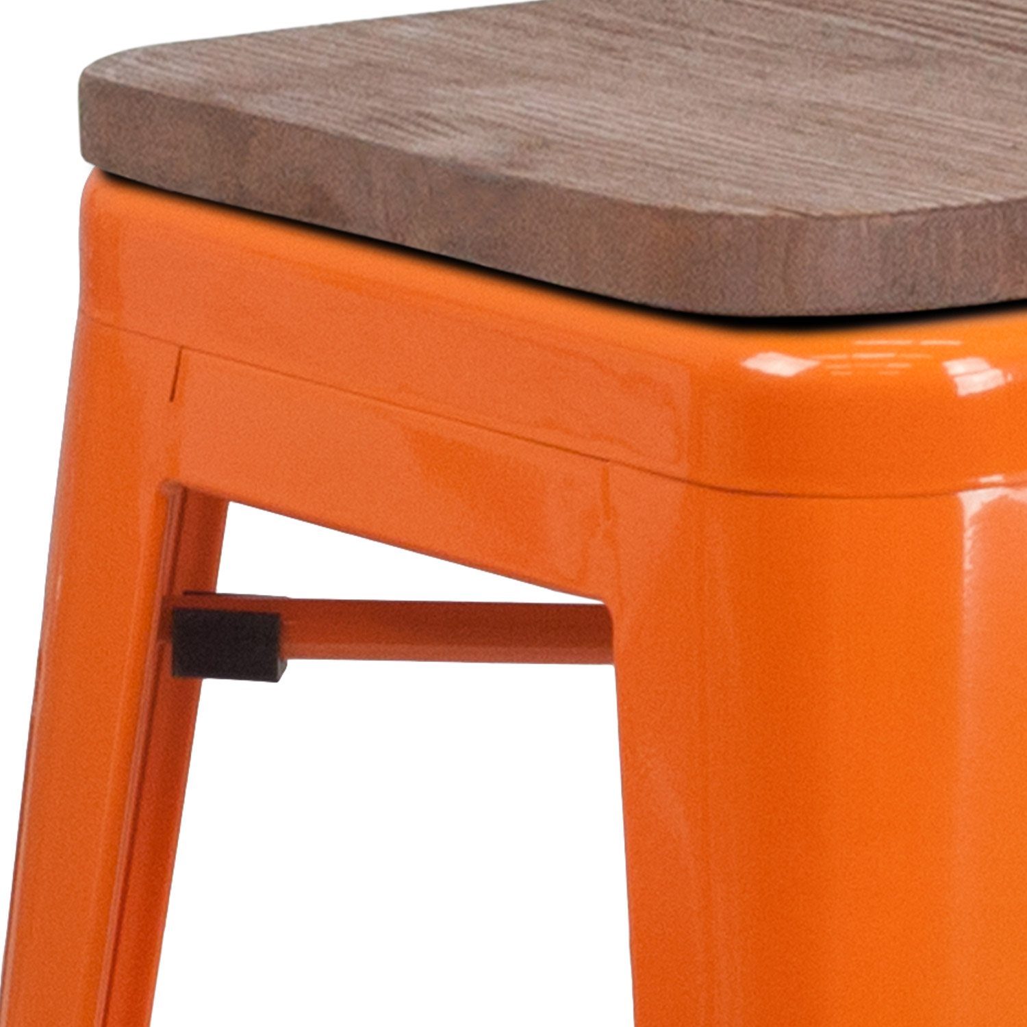 BLNK Lily Metal Backless Counter Height Stool with Square Wood Seat - Orange