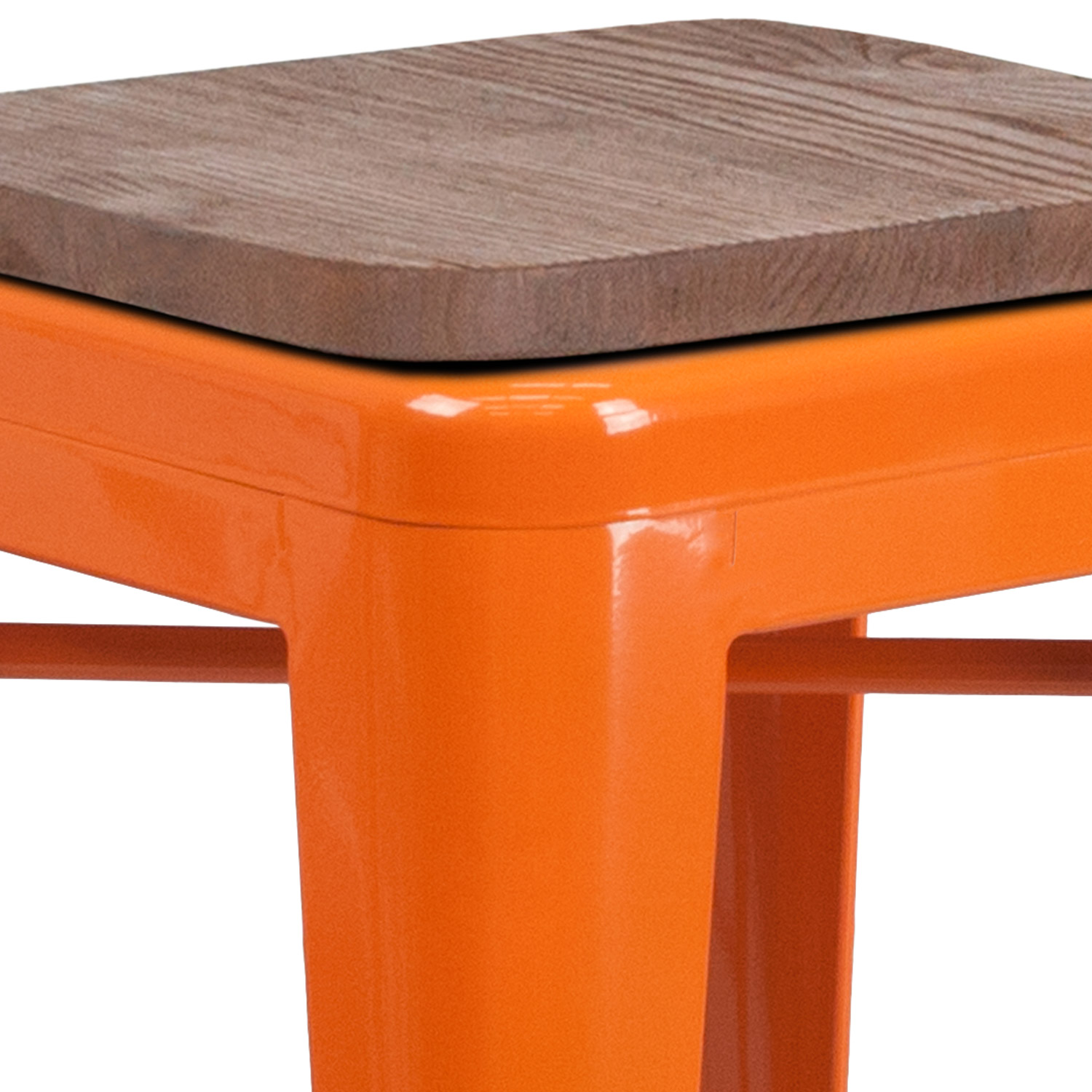 BLNK Lily Metal Backless Counter Height Stool with Square Wood Seat - Orange