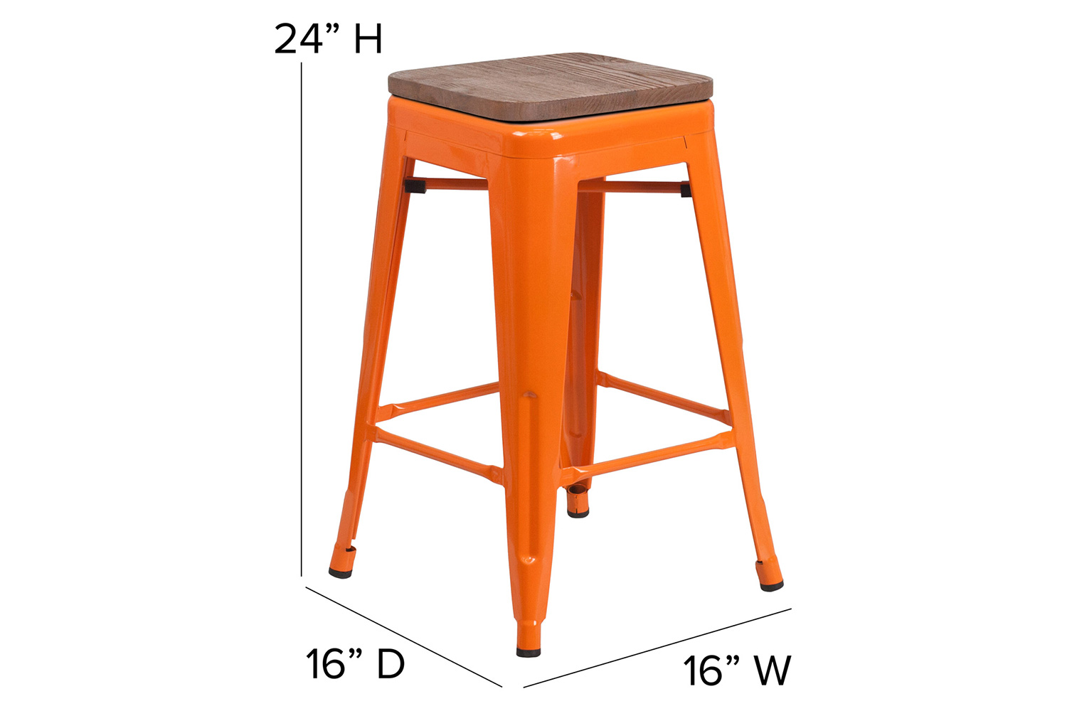 BLNK Lily Metal Backless Counter Height Stool with Square Wood Seat - Orange