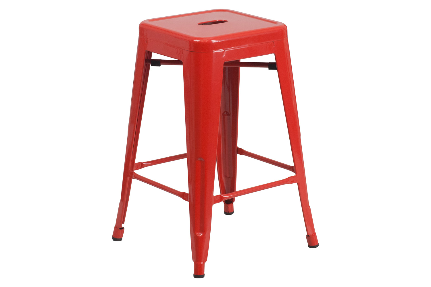 BLNK Kai Commercial Metal Backless Indoor-Outdoor Counter Height Stool with Square Seat - Red