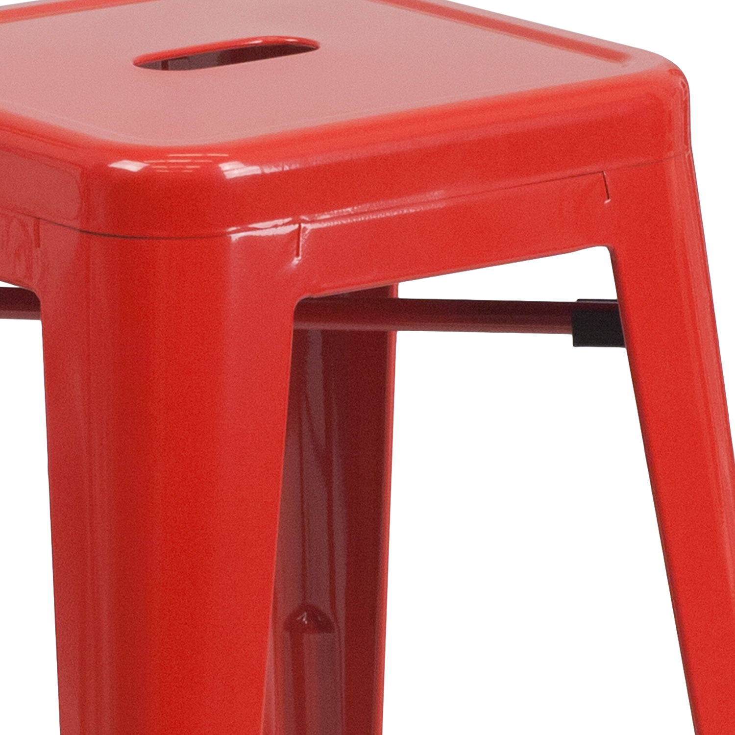 BLNK Kai Commercial Metal Backless Indoor-Outdoor Counter Height Stool with Square Seat - Red