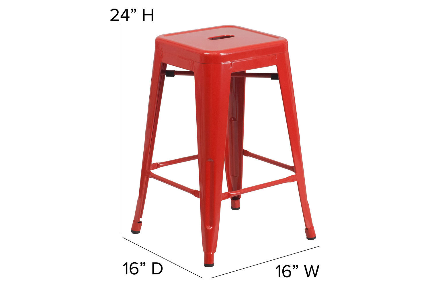 BLNK Kai Commercial Metal Backless Indoor-Outdoor Counter Height Stool with Square Seat - Red