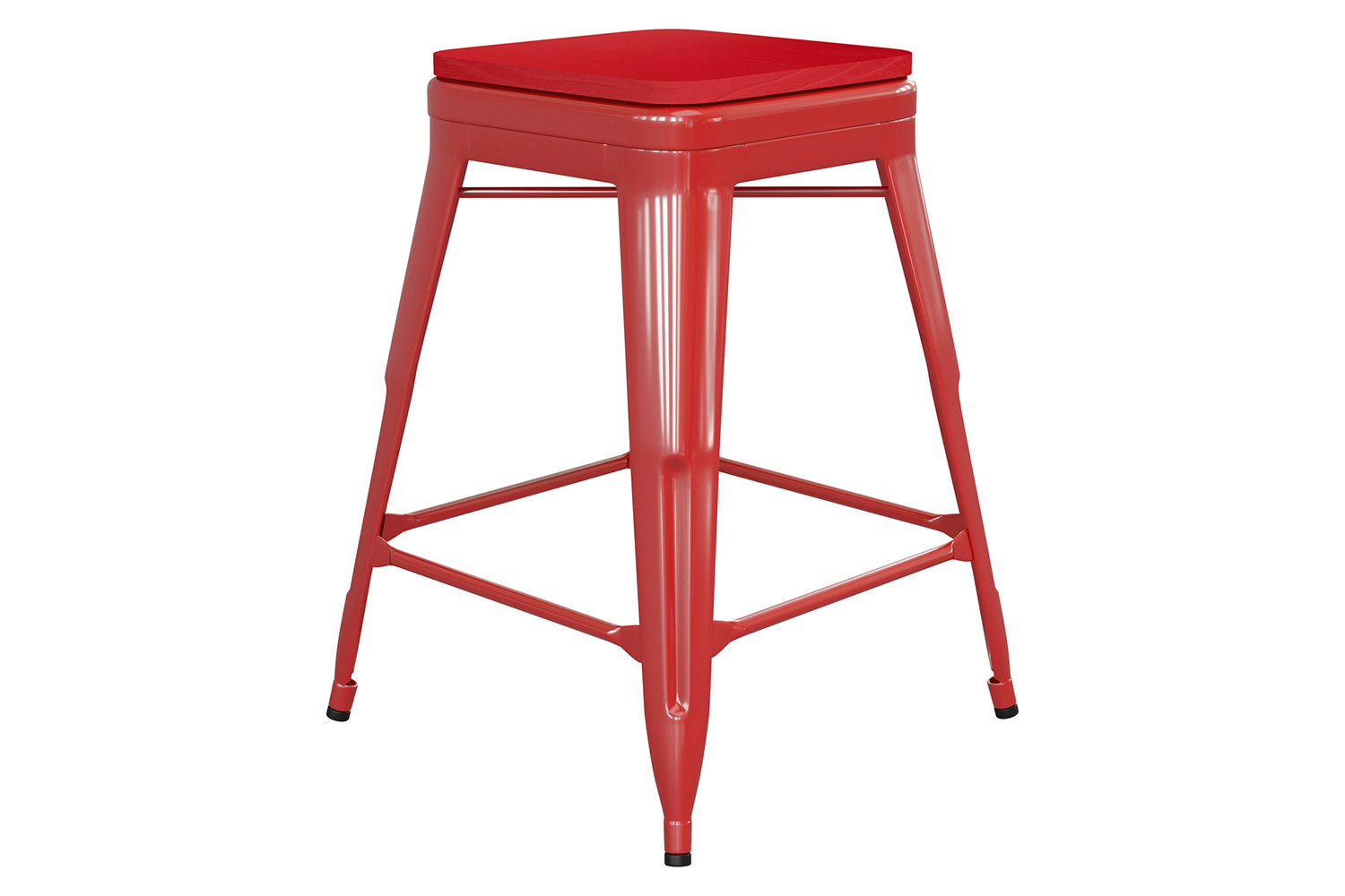 BLNK Kai Commercial Metal Backless Indoor-Outdoor Counter Height Stool with Poly Resin Wood Seat - Red