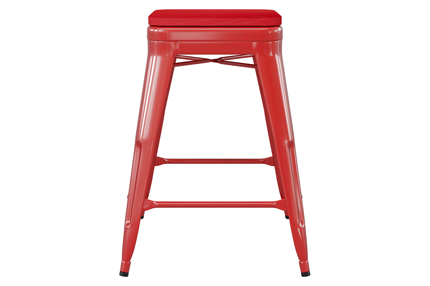 BLNK Kai Commercial Metal Backless Indoor-Outdoor Counter Height Stool with Poly Resin Wood Seat - Red