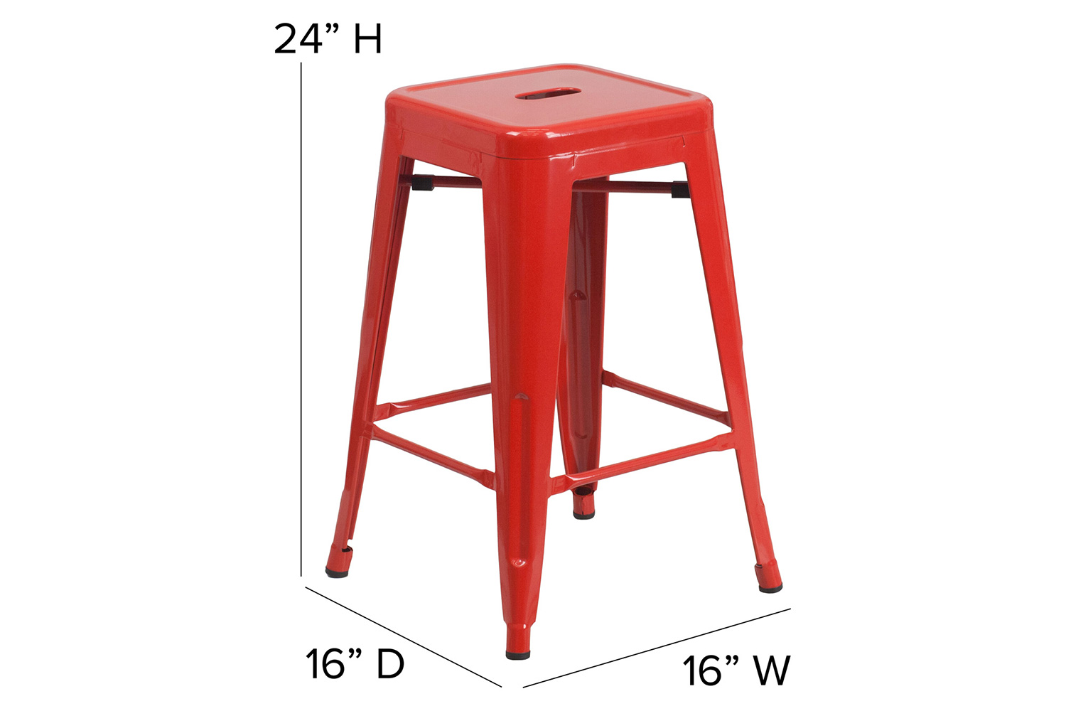 BLNK Kai Commercial Metal Backless Indoor-Outdoor Counter Height Stool with Poly Resin Wood Seat - Red