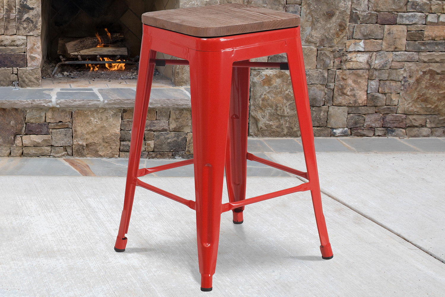 BLNK Lily Metal Backless Counter Height Stool with Square Wood Seat