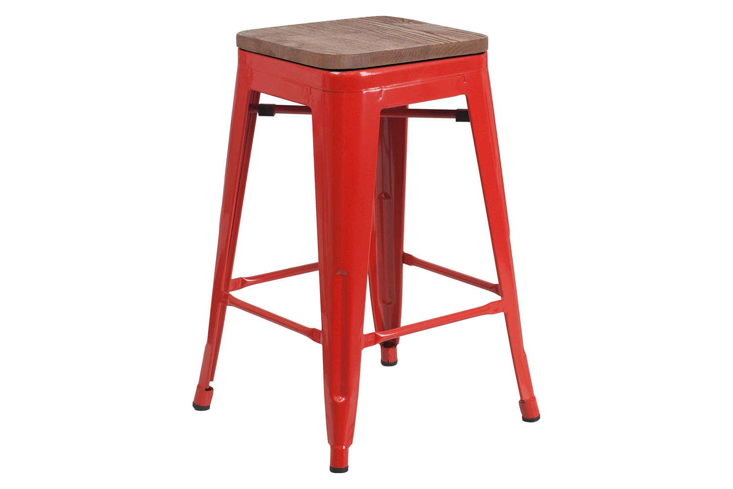 BLNK Lily Metal Backless Counter Height Stool with Square Wood Seat - Red