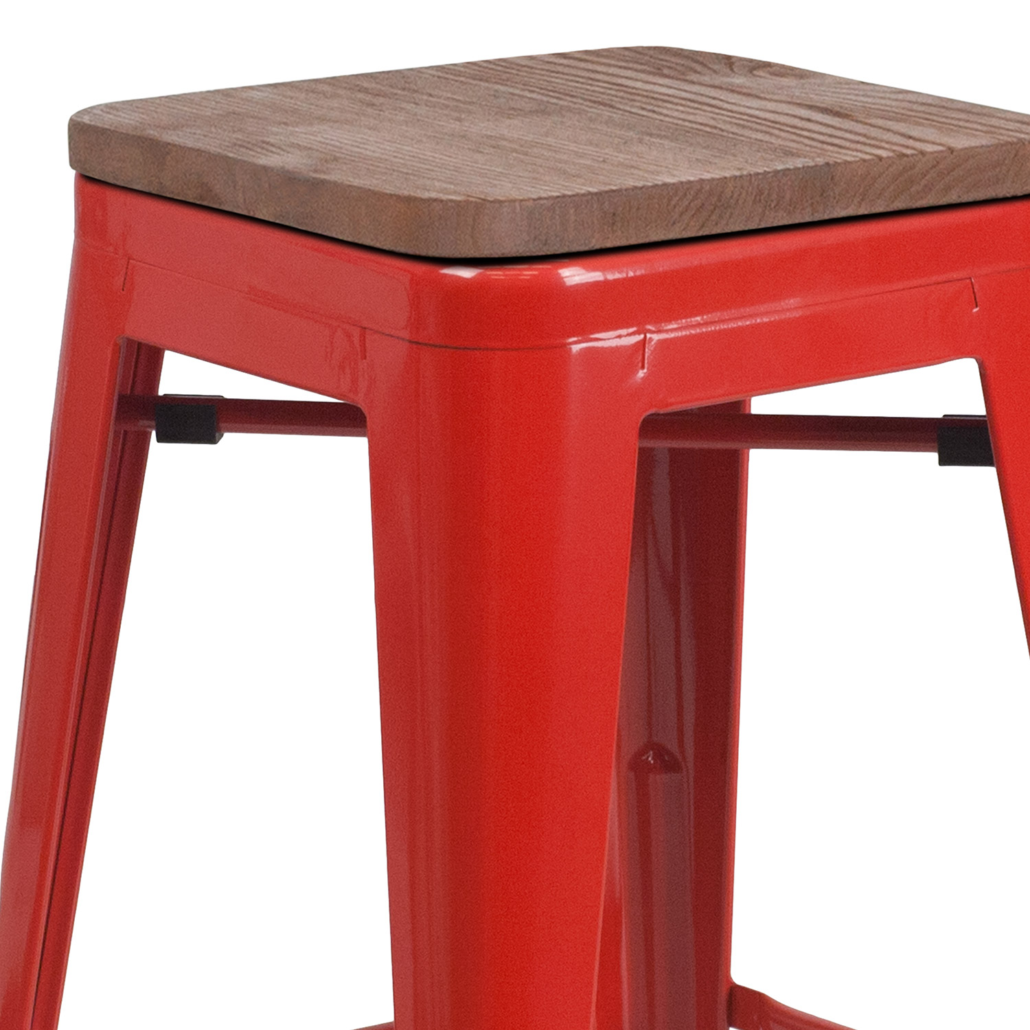 BLNK Lily Metal Backless Counter Height Stool with Square Wood Seat - Red