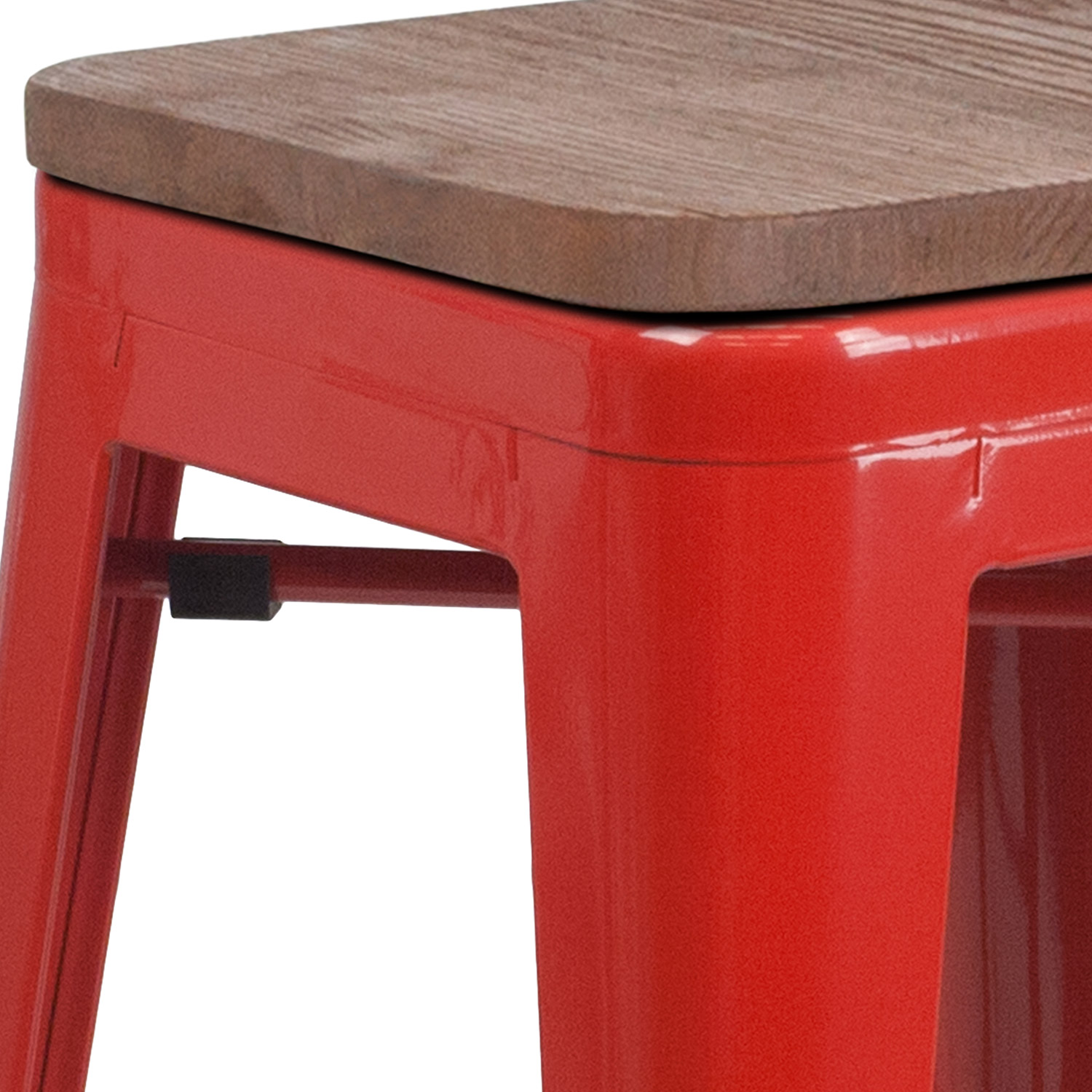 BLNK Lily Metal Backless Counter Height Stool with Square Wood Seat - Red