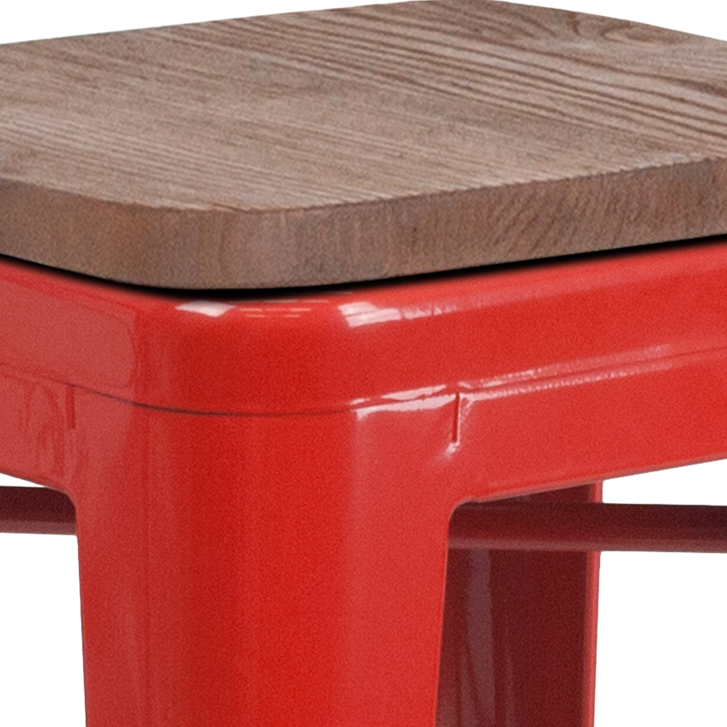 BLNK Lily Metal Backless Counter Height Stool with Square Wood Seat - Red