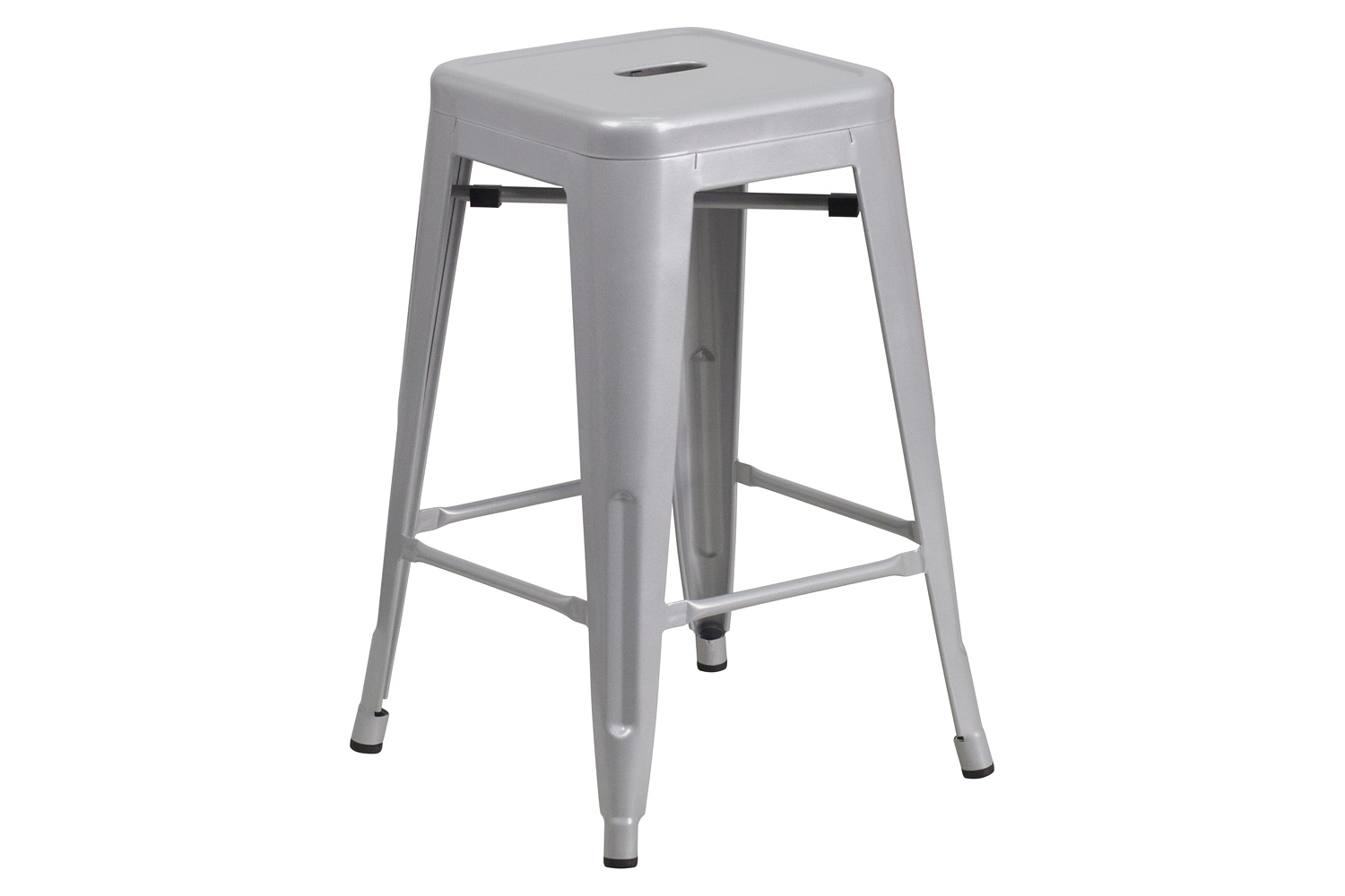 BLNK Kai Commercial Metal Backless Indoor-Outdoor Counter Height Stool with Square Seat - Silver