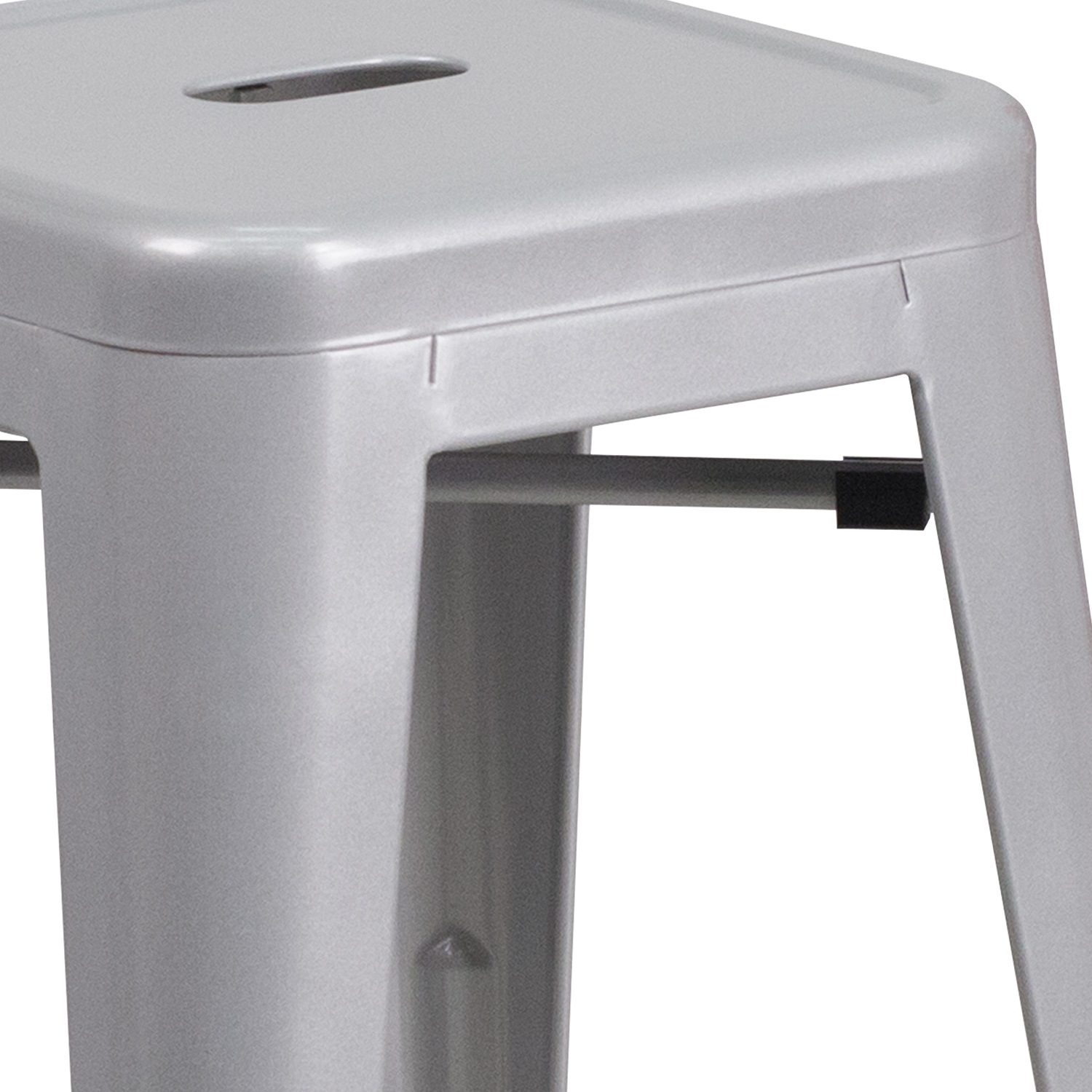 BLNK Kai Commercial Metal Backless Indoor-Outdoor Counter Height Stool with Square Seat - Silver