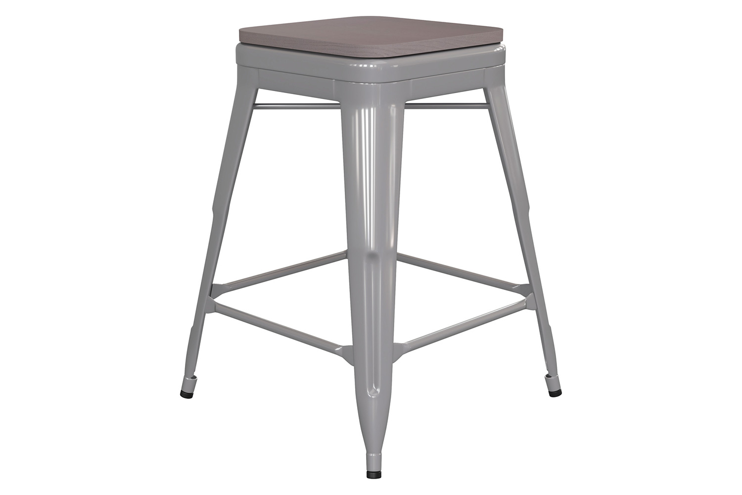 BLNK Kai Commercial Metal Backless Indoor-Outdoor Counter Height Stool with Poly Resin Wood Seat - Silver/Gray