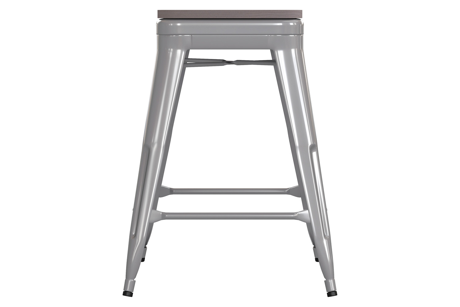 BLNK Kai Commercial Metal Backless Indoor-Outdoor Counter Height Stool with Poly Resin Wood Seat - Silver/Gray