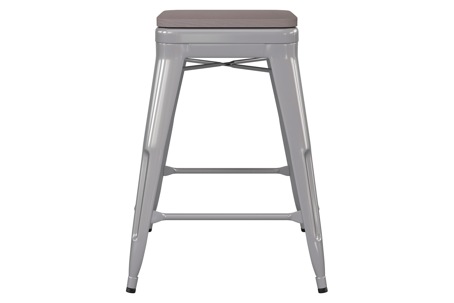 BLNK Kai Commercial Metal Backless Indoor-Outdoor Counter Height Stool with Poly Resin Wood Seat - Silver/Gray