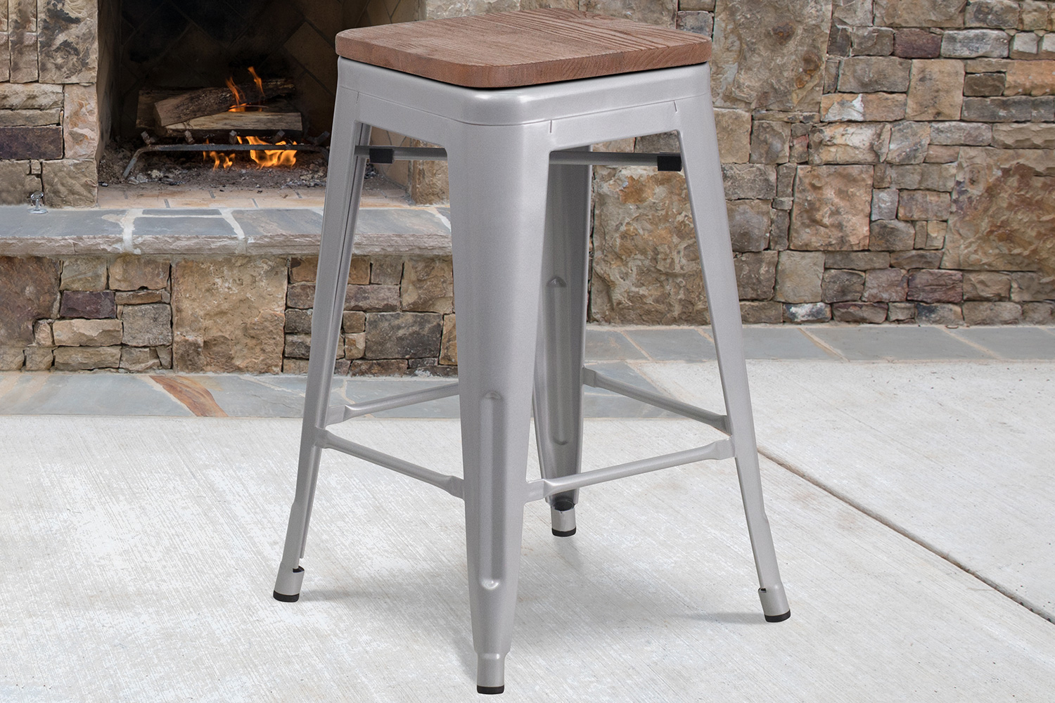 BLNK Lily Metal Backless Counter Height Stool with Square Wood Seat