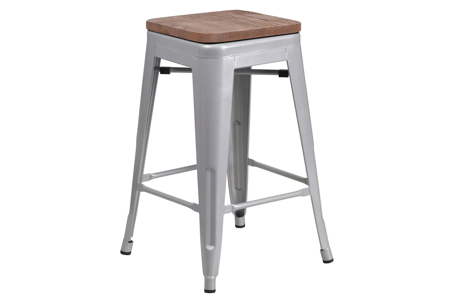 BLNK Lily Metal Backless Counter Height Stool with Square Wood Seat - Silver